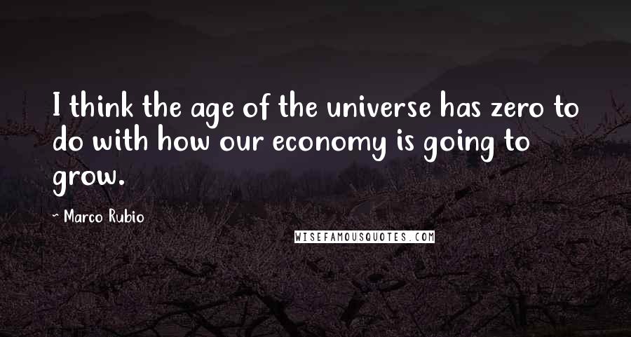 Marco Rubio Quotes: I think the age of the universe has zero to do with how our economy is going to grow.