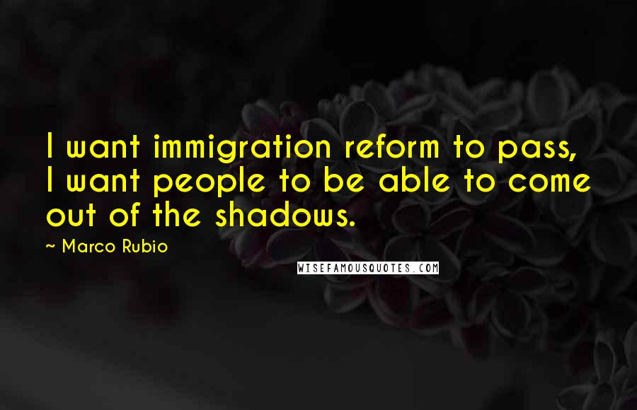 Marco Rubio Quotes: I want immigration reform to pass, I want people to be able to come out of the shadows.