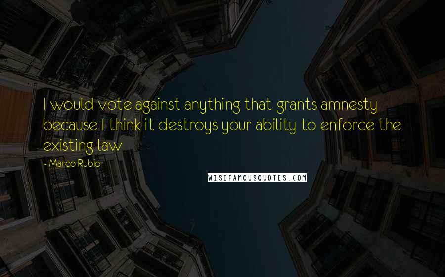 Marco Rubio Quotes: I would vote against anything that grants amnesty because I think it destroys your ability to enforce the existing law