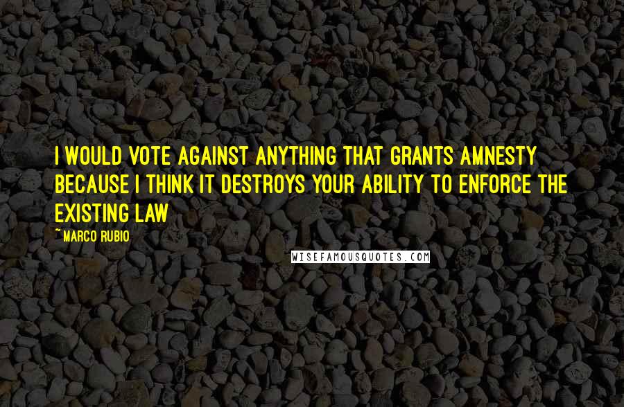 Marco Rubio Quotes: I would vote against anything that grants amnesty because I think it destroys your ability to enforce the existing law