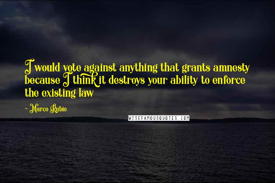 Marco Rubio Quotes: I would vote against anything that grants amnesty because I think it destroys your ability to enforce the existing law