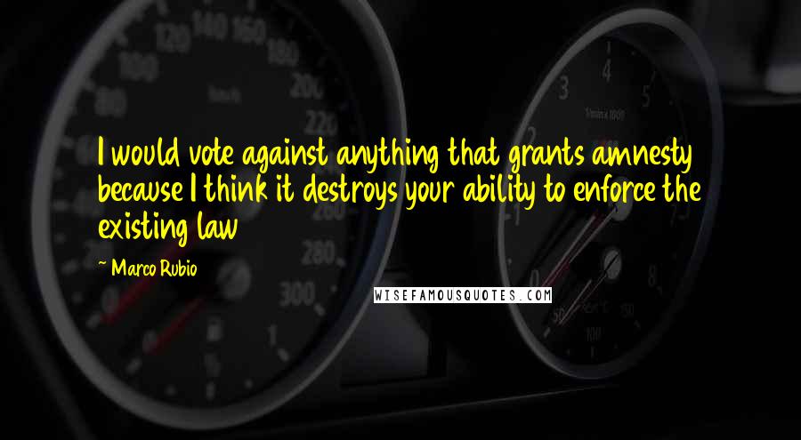 Marco Rubio Quotes: I would vote against anything that grants amnesty because I think it destroys your ability to enforce the existing law