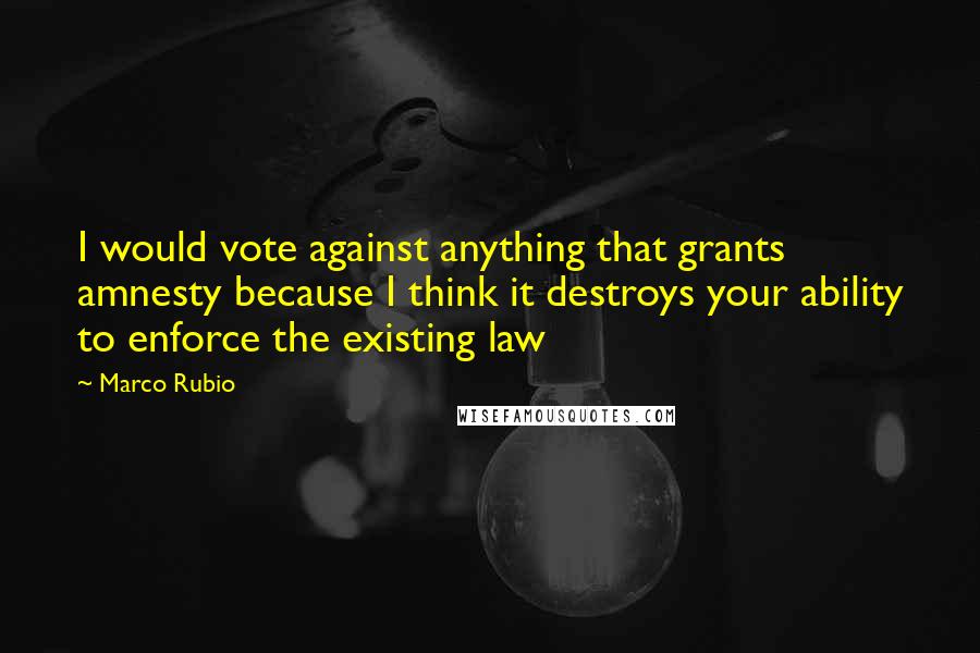 Marco Rubio Quotes: I would vote against anything that grants amnesty because I think it destroys your ability to enforce the existing law