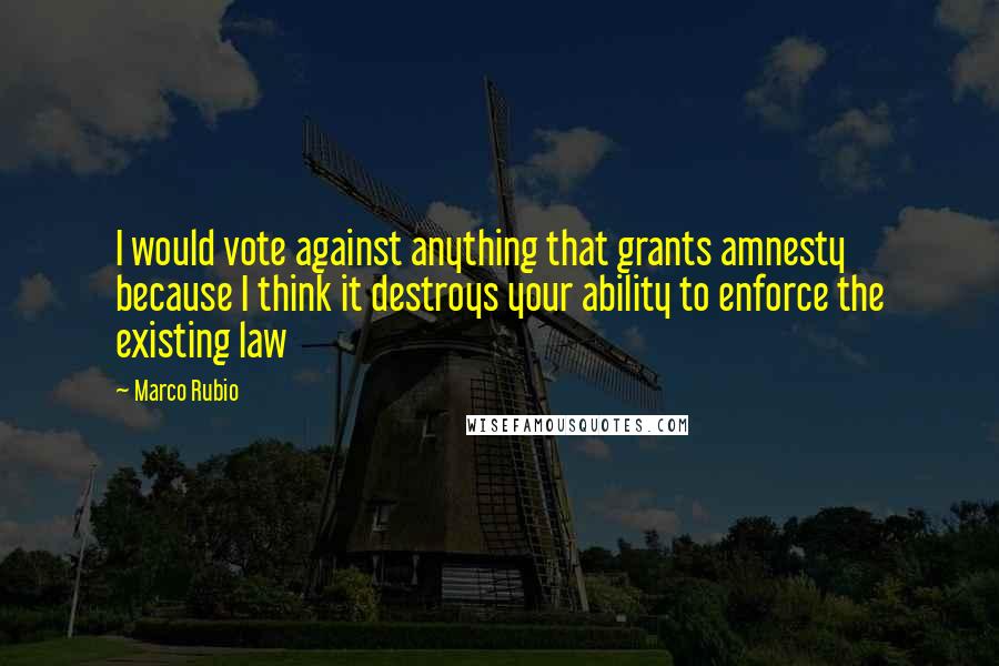 Marco Rubio Quotes: I would vote against anything that grants amnesty because I think it destroys your ability to enforce the existing law