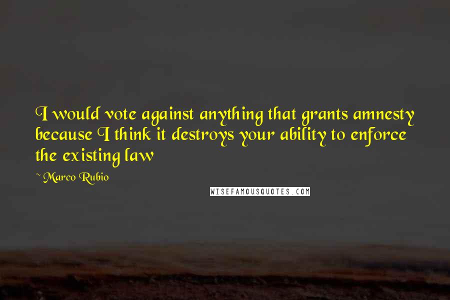 Marco Rubio Quotes: I would vote against anything that grants amnesty because I think it destroys your ability to enforce the existing law