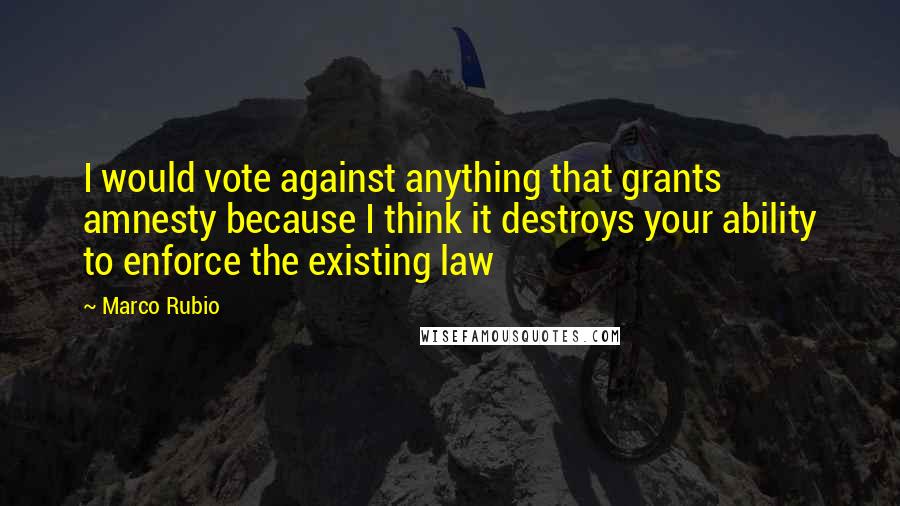 Marco Rubio Quotes: I would vote against anything that grants amnesty because I think it destroys your ability to enforce the existing law