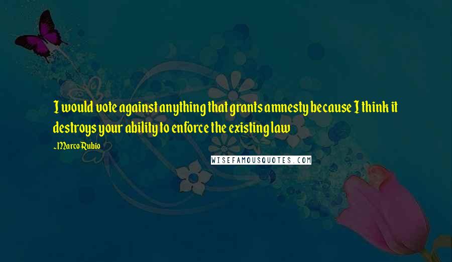 Marco Rubio Quotes: I would vote against anything that grants amnesty because I think it destroys your ability to enforce the existing law