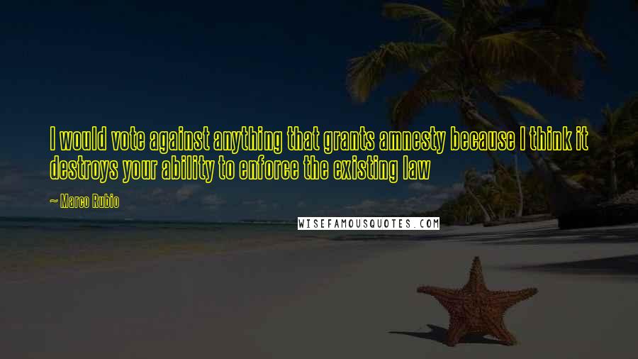 Marco Rubio Quotes: I would vote against anything that grants amnesty because I think it destroys your ability to enforce the existing law
