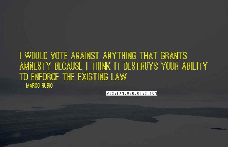 Marco Rubio Quotes: I would vote against anything that grants amnesty because I think it destroys your ability to enforce the existing law