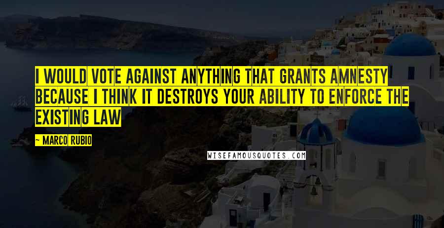 Marco Rubio Quotes: I would vote against anything that grants amnesty because I think it destroys your ability to enforce the existing law