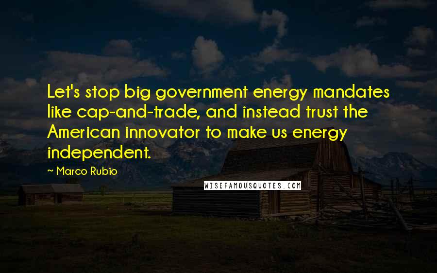 Marco Rubio Quotes: Let's stop big government energy mandates like cap-and-trade, and instead trust the American innovator to make us energy independent.