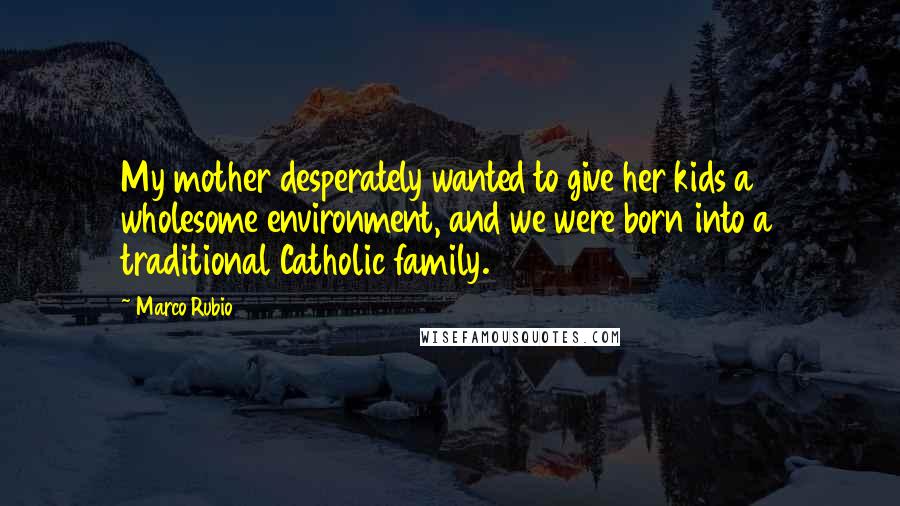 Marco Rubio Quotes: My mother desperately wanted to give her kids a wholesome environment, and we were born into a traditional Catholic family.