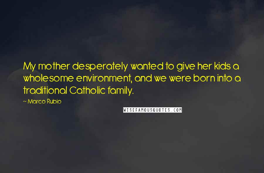 Marco Rubio Quotes: My mother desperately wanted to give her kids a wholesome environment, and we were born into a traditional Catholic family.