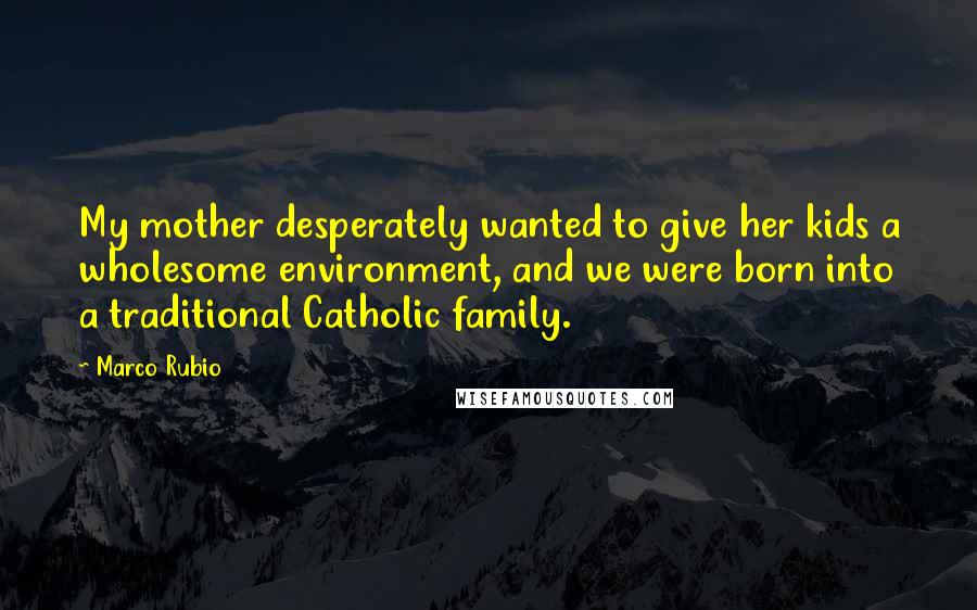 Marco Rubio Quotes: My mother desperately wanted to give her kids a wholesome environment, and we were born into a traditional Catholic family.
