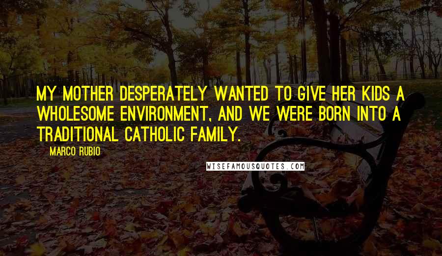 Marco Rubio Quotes: My mother desperately wanted to give her kids a wholesome environment, and we were born into a traditional Catholic family.