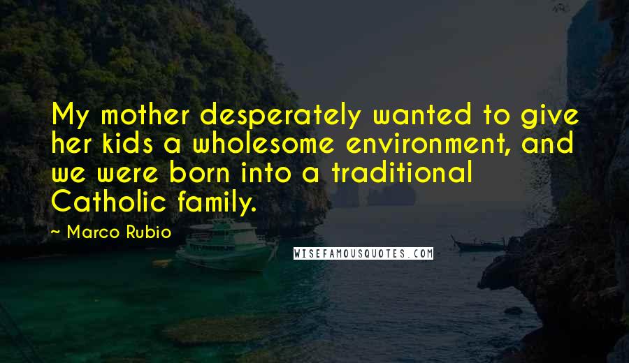 Marco Rubio Quotes: My mother desperately wanted to give her kids a wholesome environment, and we were born into a traditional Catholic family.