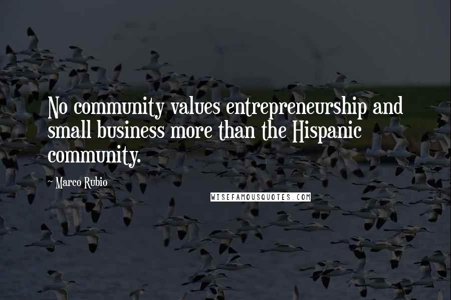 Marco Rubio Quotes: No community values entrepreneurship and small business more than the Hispanic community.