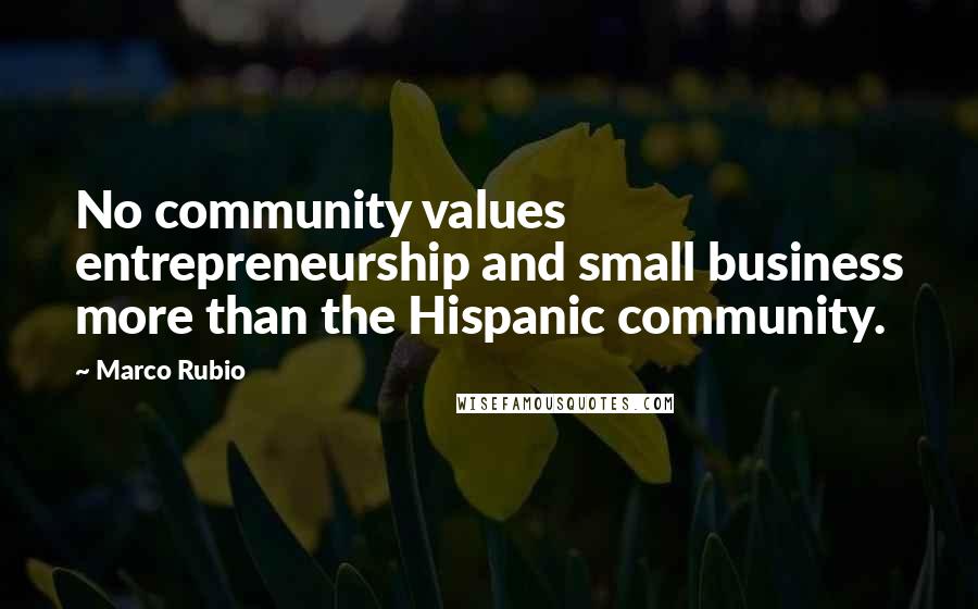 Marco Rubio Quotes: No community values entrepreneurship and small business more than the Hispanic community.