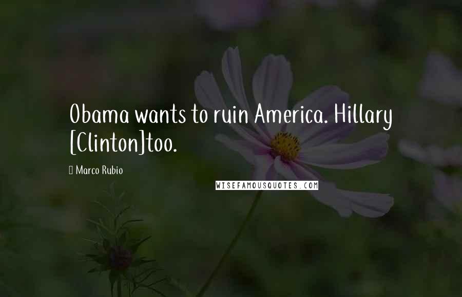 Marco Rubio Quotes: Obama wants to ruin America. Hillary [Clinton]too.