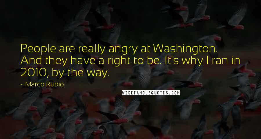 Marco Rubio Quotes: People are really angry at Washington. And they have a right to be. It's why I ran in 2010, by the way.