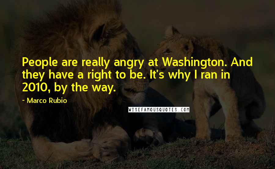 Marco Rubio Quotes: People are really angry at Washington. And they have a right to be. It's why I ran in 2010, by the way.