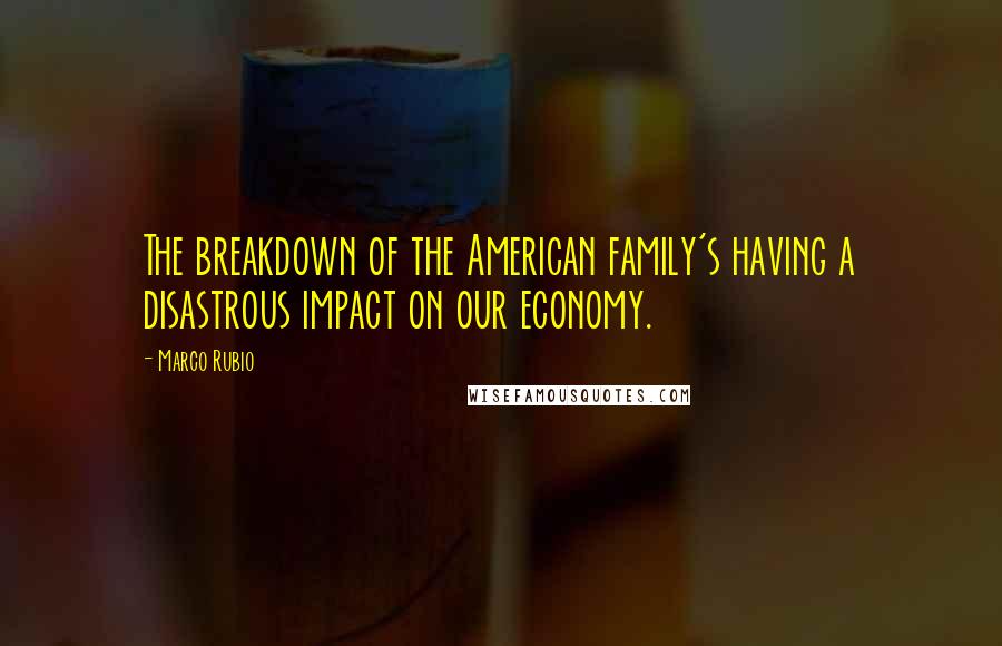 Marco Rubio Quotes: The breakdown of the American family's having a disastrous impact on our economy.