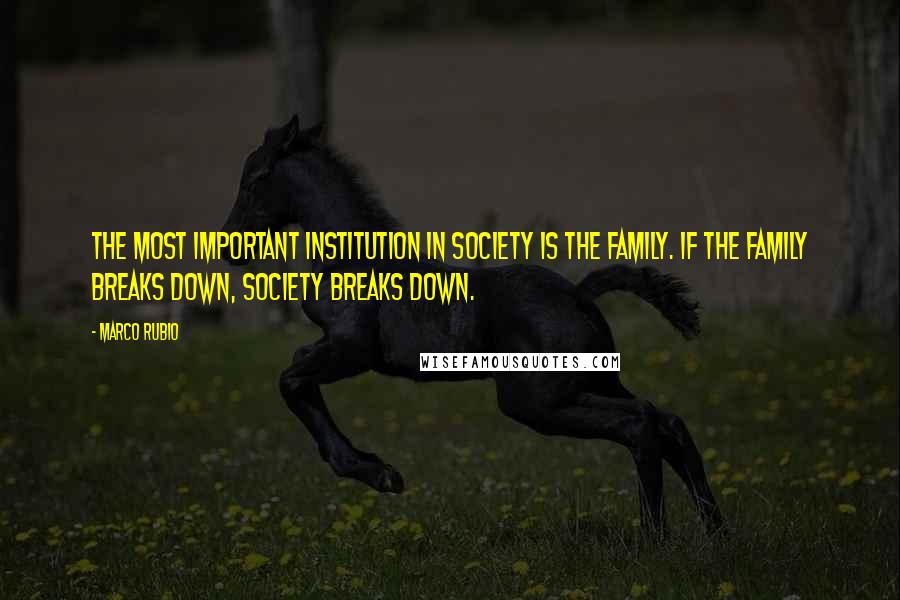 Marco Rubio Quotes: The most important institution in society is the family. If the family breaks down, society breaks down.
