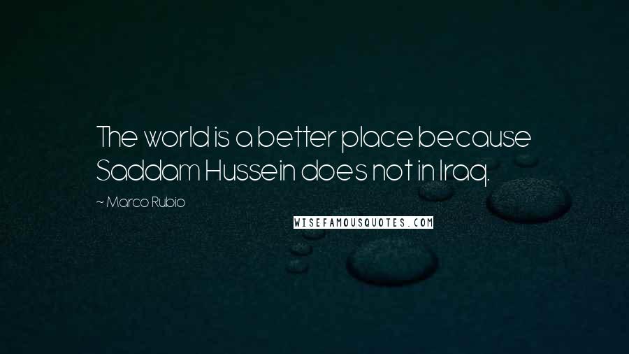 Marco Rubio Quotes: The world is a better place because Saddam Hussein does not in Iraq.