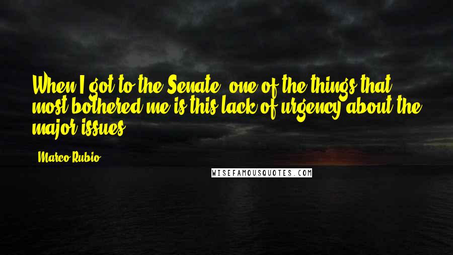 Marco Rubio Quotes: When I got to the Senate, one of the things that most bothered me is this lack of urgency about the major issues.