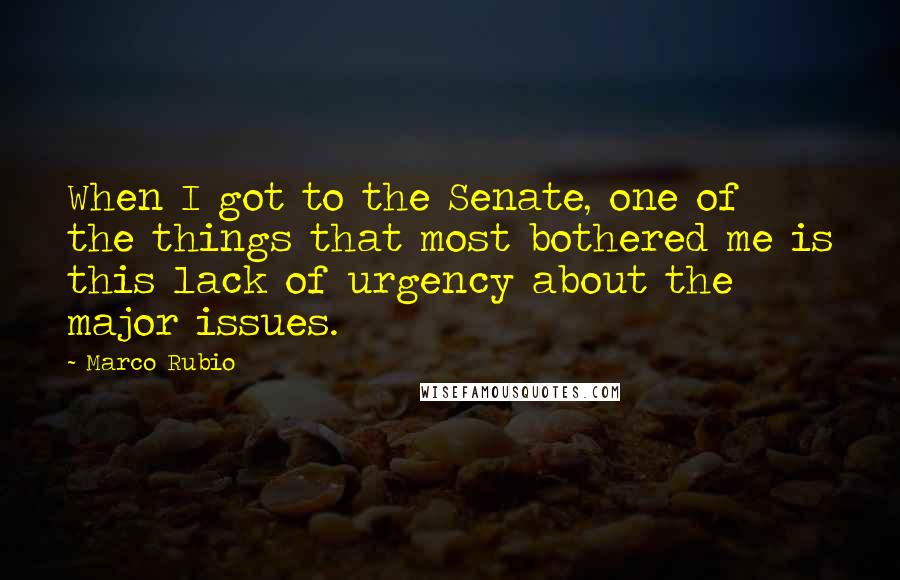 Marco Rubio Quotes: When I got to the Senate, one of the things that most bothered me is this lack of urgency about the major issues.