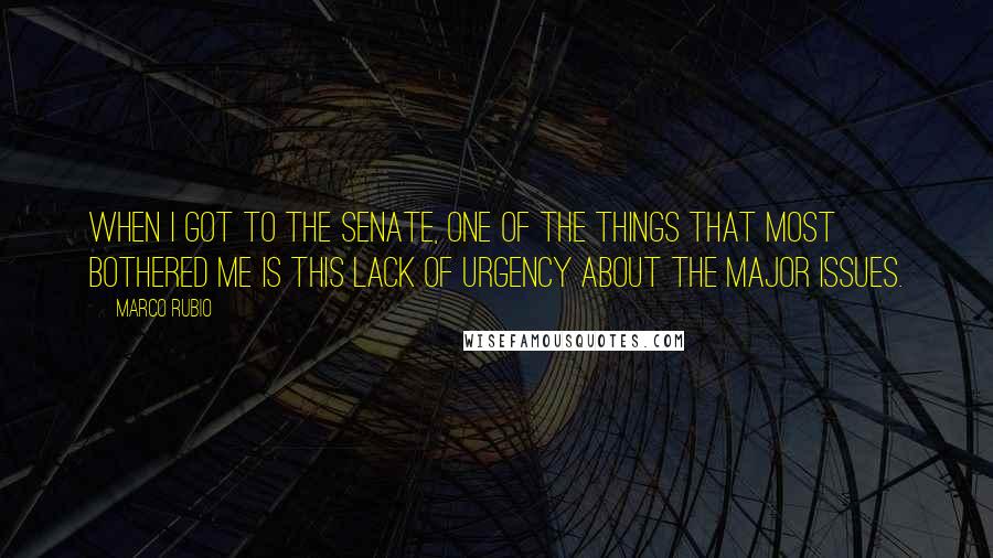 Marco Rubio Quotes: When I got to the Senate, one of the things that most bothered me is this lack of urgency about the major issues.