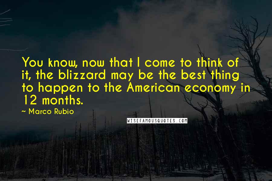 Marco Rubio Quotes: You know, now that I come to think of it, the blizzard may be the best thing to happen to the American economy in 12 months.