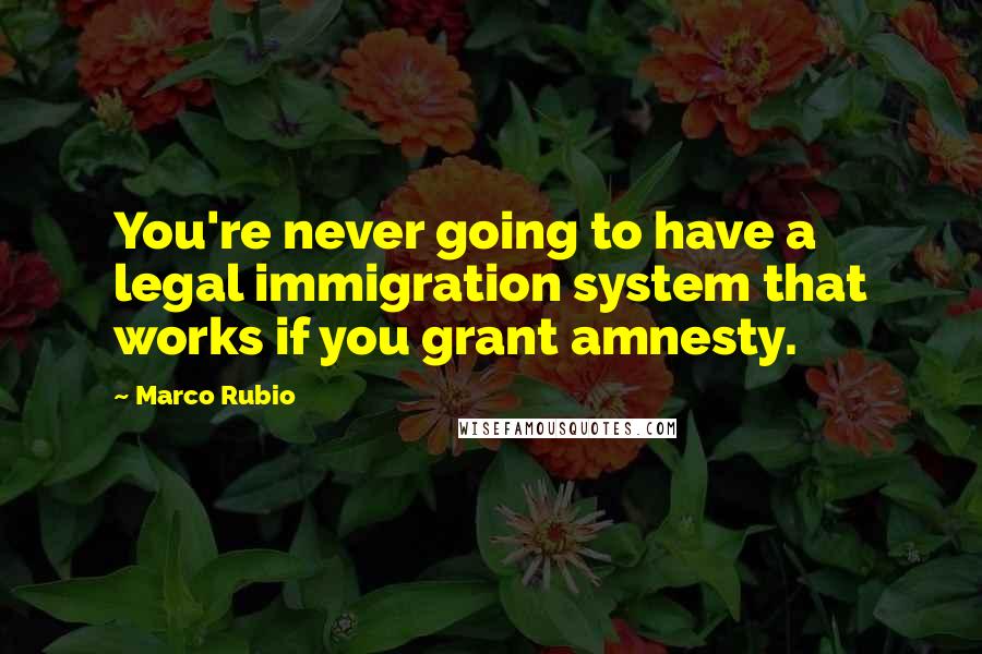 Marco Rubio Quotes: You're never going to have a legal immigration system that works if you grant amnesty.