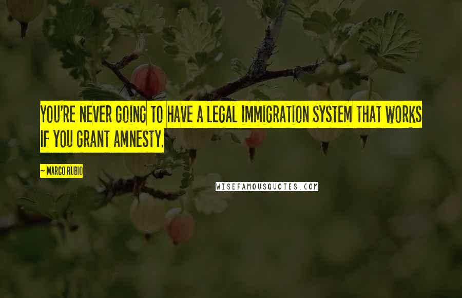 Marco Rubio Quotes: You're never going to have a legal immigration system that works if you grant amnesty.