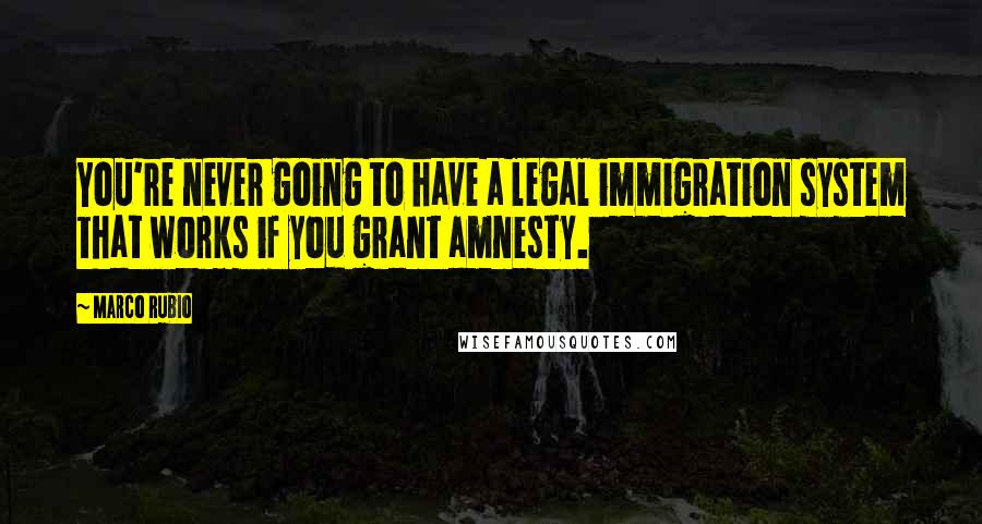 Marco Rubio Quotes: You're never going to have a legal immigration system that works if you grant amnesty.