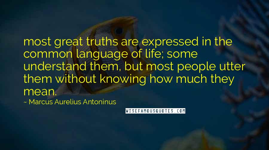 Marcus Aurelius Antoninus Quotes: most great truths are expressed in the common language of life; some understand them, but most people utter them without knowing how much they mean.