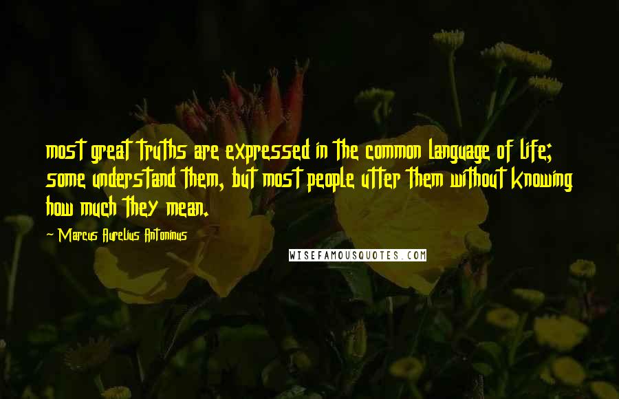 Marcus Aurelius Antoninus Quotes: most great truths are expressed in the common language of life; some understand them, but most people utter them without knowing how much they mean.