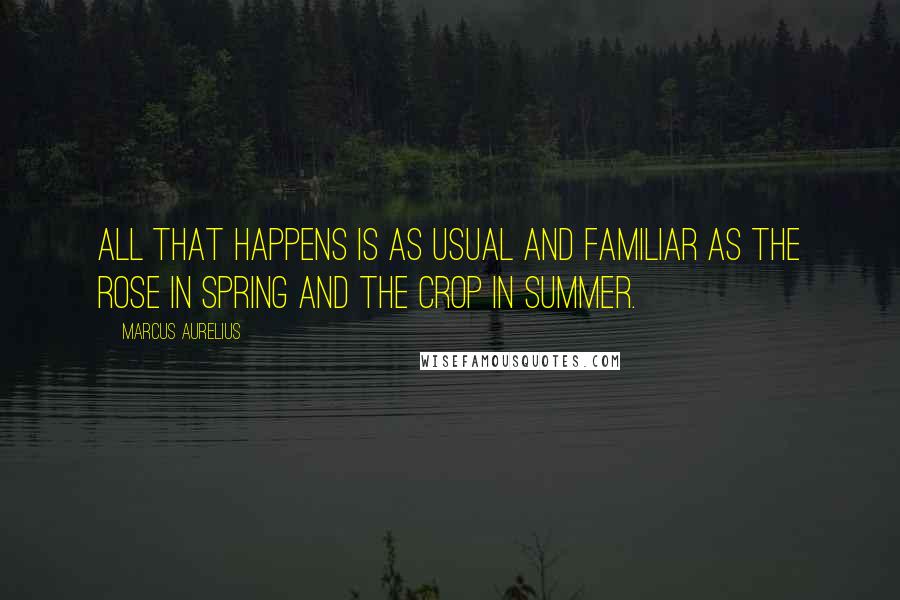 Marcus Aurelius Quotes: All that happens is as usual and familiar as the rose in spring and the crop in summer.