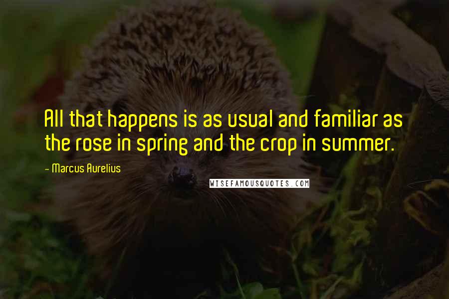 Marcus Aurelius Quotes: All that happens is as usual and familiar as the rose in spring and the crop in summer.