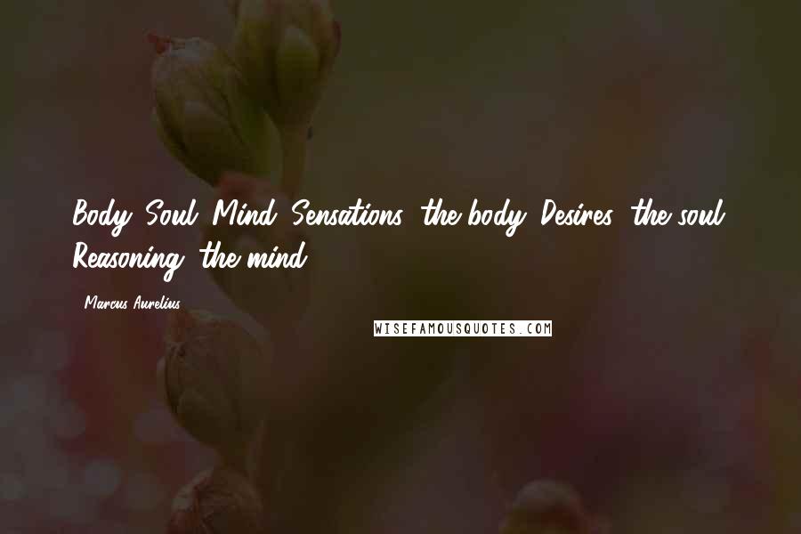 Marcus Aurelius Quotes: Body. Soul. Mind. Sensations: the body. Desires: the soul. Reasoning: the mind.