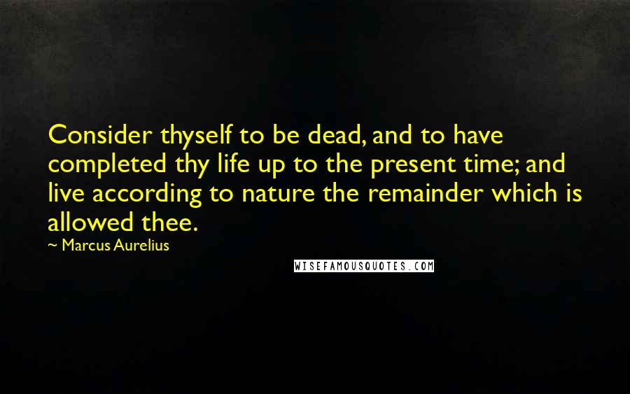Marcus Aurelius Quotes: Consider thyself to be dead, and to have completed thy life up to the present time; and live according to nature the remainder which is allowed thee.