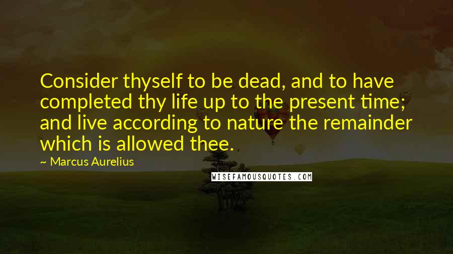 Marcus Aurelius Quotes: Consider thyself to be dead, and to have completed thy life up to the present time; and live according to nature the remainder which is allowed thee.