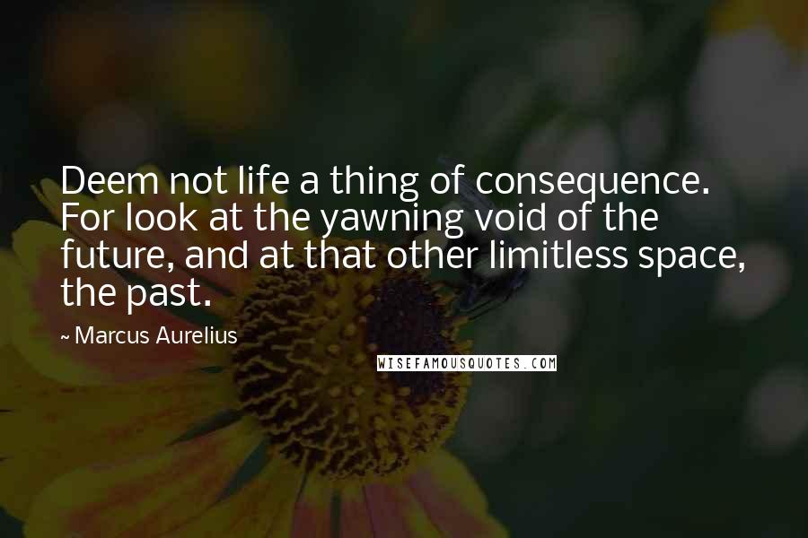 Marcus Aurelius Quotes: Deem not life a thing of consequence. For look at the yawning void of the future, and at that other limitless space, the past.