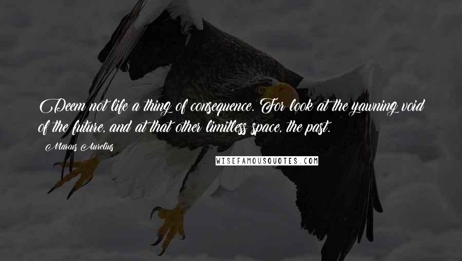 Marcus Aurelius Quotes: Deem not life a thing of consequence. For look at the yawning void of the future, and at that other limitless space, the past.