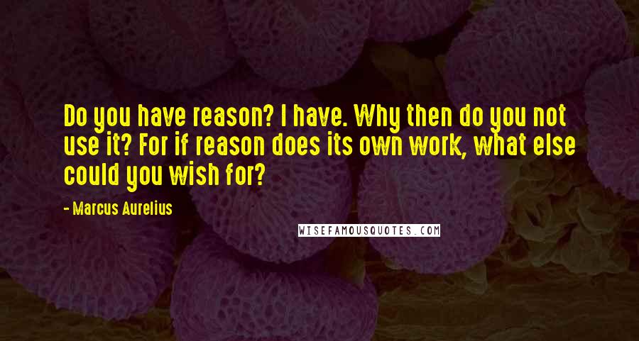 Marcus Aurelius Quotes: Do you have reason? I have. Why then do you not use it? For if reason does its own work, what else could you wish for?