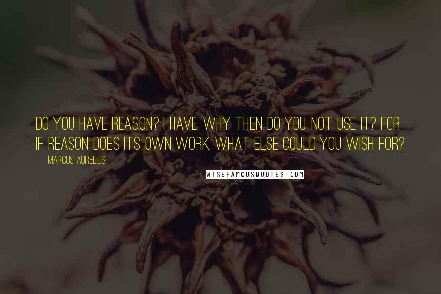 Marcus Aurelius Quotes: Do you have reason? I have. Why then do you not use it? For if reason does its own work, what else could you wish for?