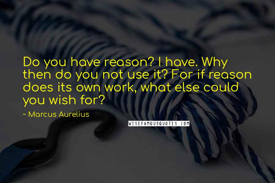 Marcus Aurelius Quotes: Do you have reason? I have. Why then do you not use it? For if reason does its own work, what else could you wish for?