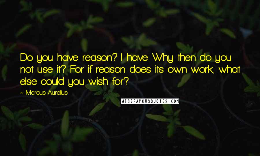 Marcus Aurelius Quotes: Do you have reason? I have. Why then do you not use it? For if reason does its own work, what else could you wish for?