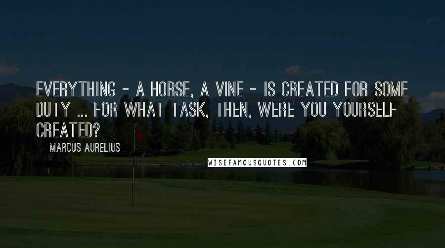 Marcus Aurelius Quotes: Everything - a horse, a vine - is created for some duty ... For what task, then, were you yourself created?
