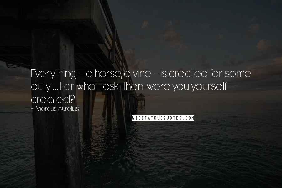 Marcus Aurelius Quotes: Everything - a horse, a vine - is created for some duty ... For what task, then, were you yourself created?